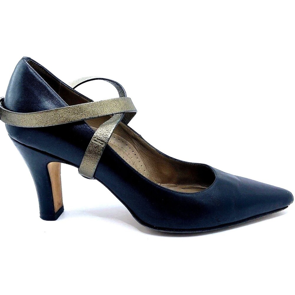 Anyi Lu Italy Black Leather Pointed Toe Ankle Strap Pumps Heels EU 38 US 7.5